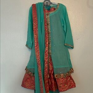 Kids Teal and Red gharara eastern wear NWOT